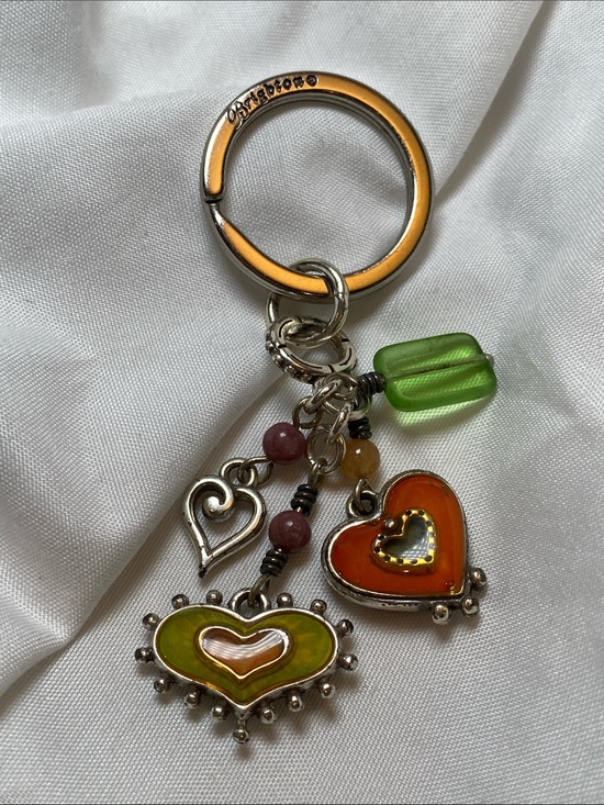 Brighton Accessories - Brighton One Heart Key Fob Keychain Beaded Heart Charm Keyring - Orange & Green